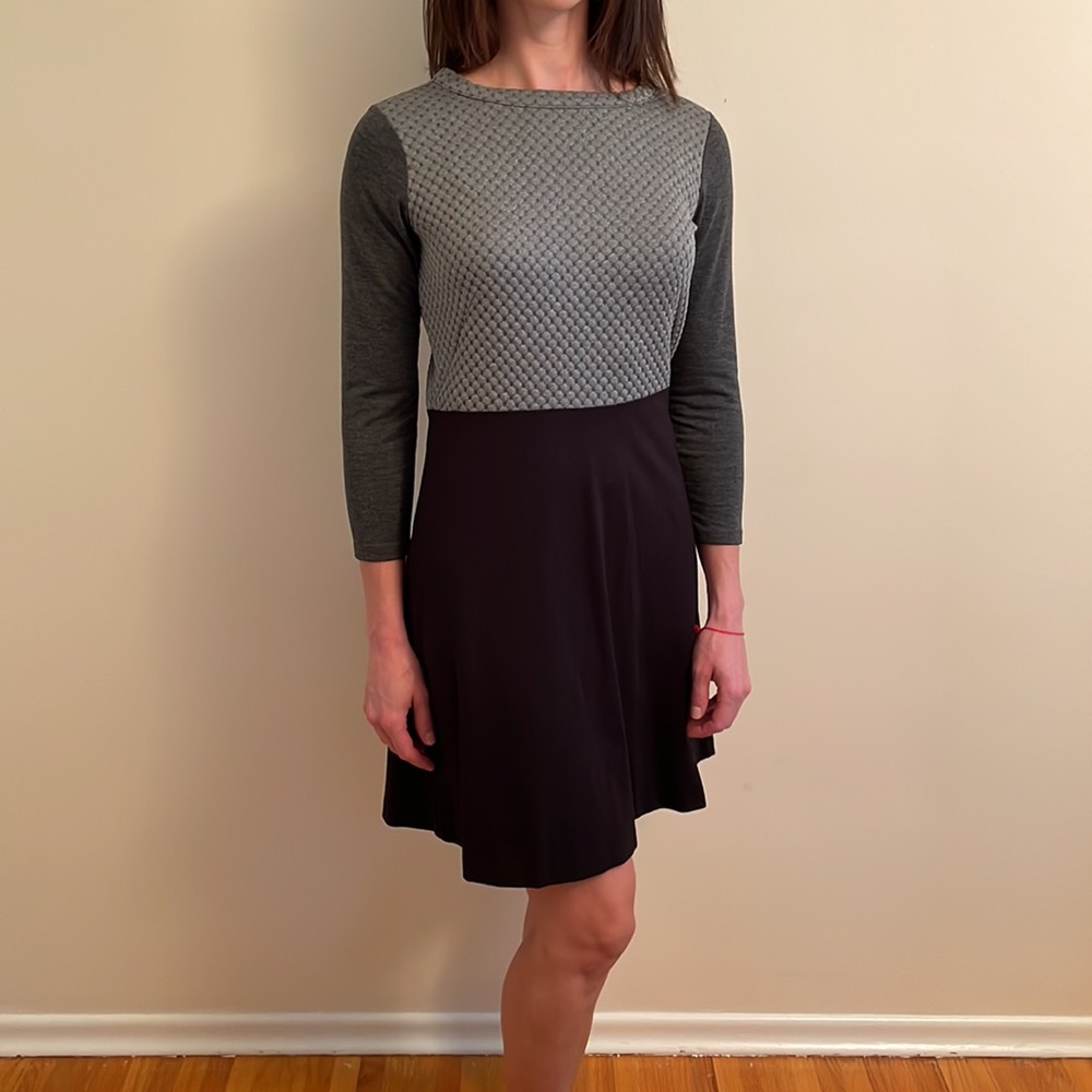 LOFT Gray and Black Long Sleeve Dress